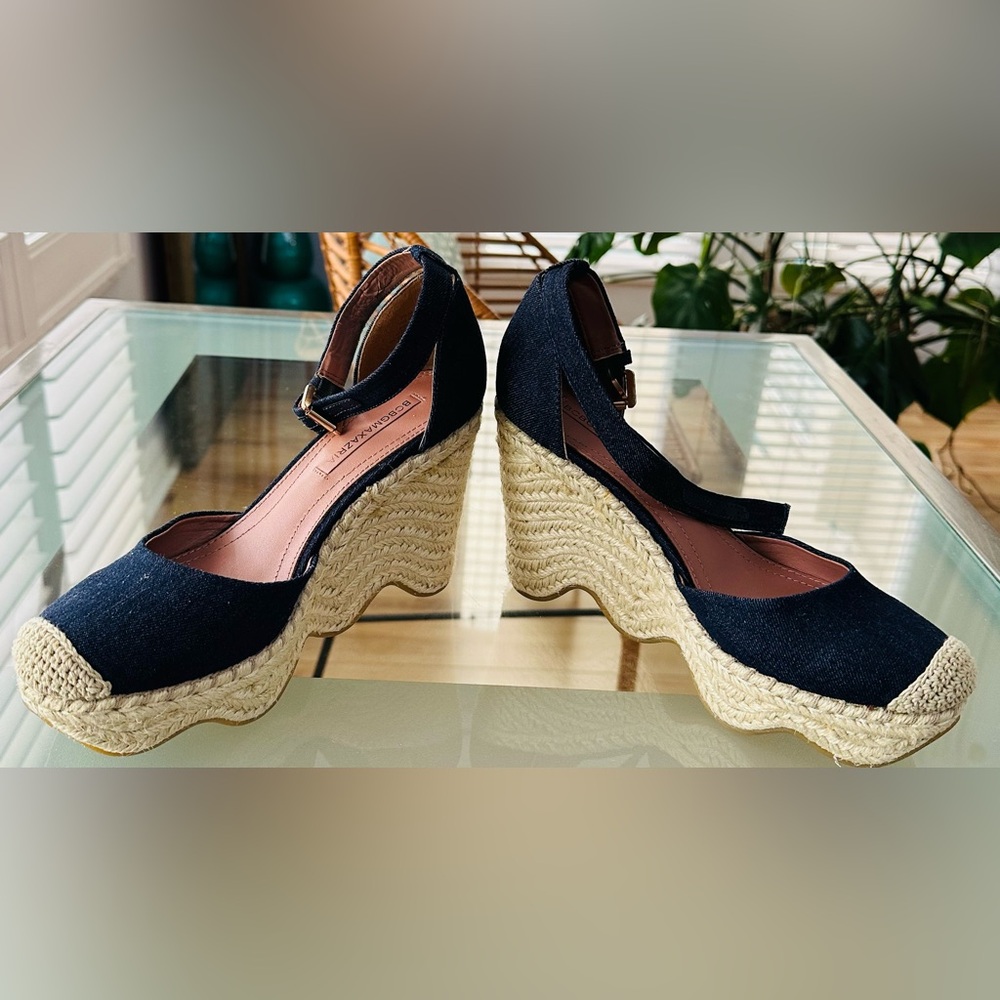 BCBGMaxAzria Blue and Cream Espadrille Wedges